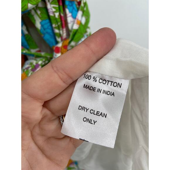 Mille Helena Asymmetric Floral Print Cotton Tie Waist V-Neck Midi Dress Size L - Picture 7 of 7